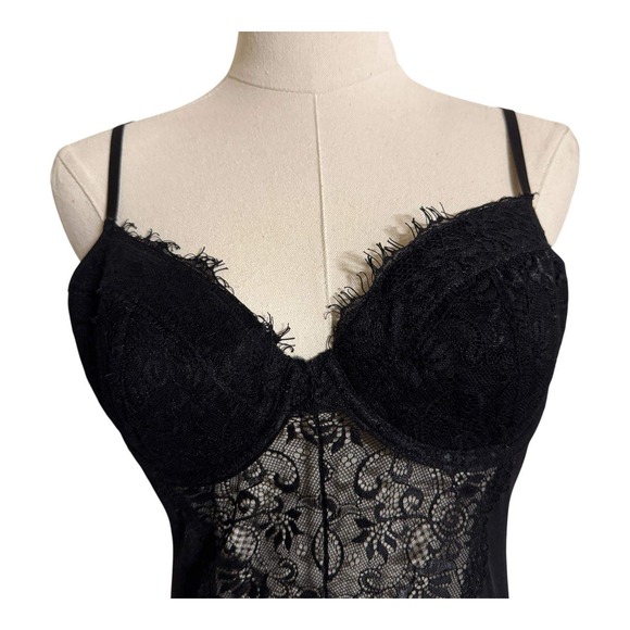 Black‎ Lace Bodysuit Teddy One Piece Lingerie Adjustable Straps Size XL - Picture 1 of 13